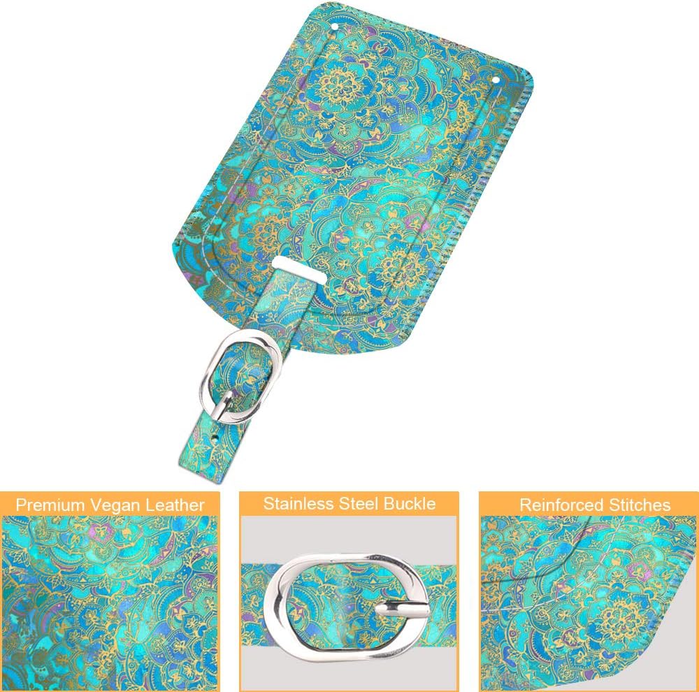 FINTIE 2 Pack Luggage Tags, Leather Name ID Labels with Privacy Cover for Travel Bag Suitcase, Theme - Shades of Blue