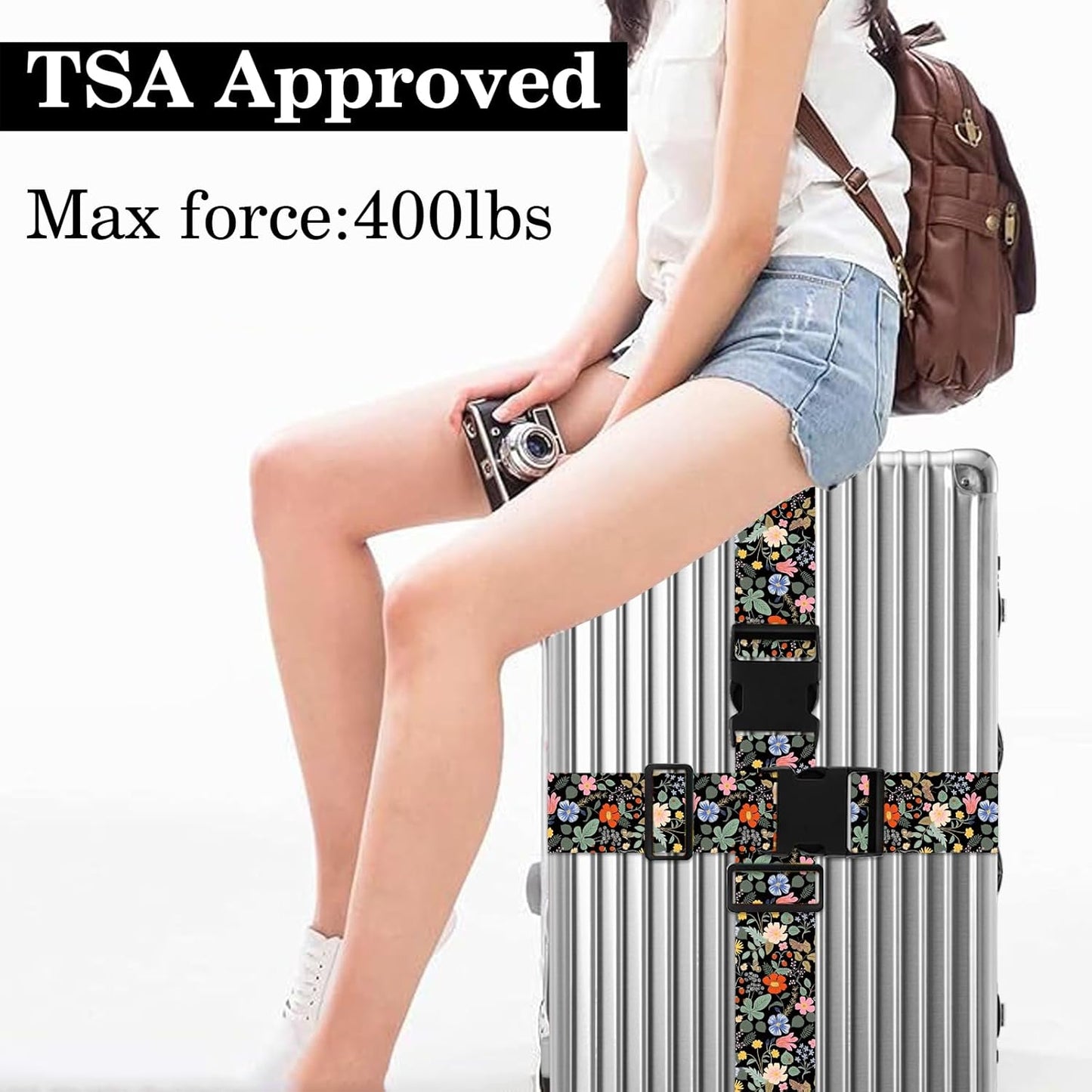 Wildflower Luggage Straps for Suitcases TSA Approved, Luggage Identifiers for Suitcase, Adjustable Suitcase Strap for Baggage Security with Cute Patten, Travel Necessary Accessories