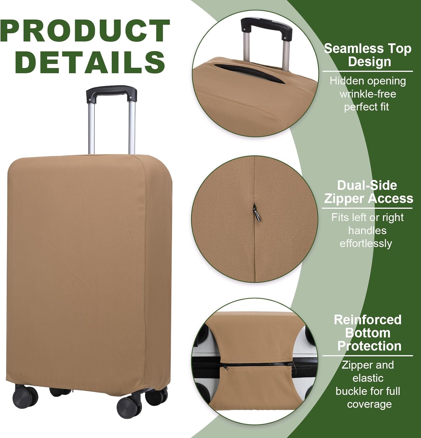 PATIKIL Luggage Cover, Suitcases Covers Elastic Carry on Cover Protector Washable Scratch-Resistant Fits 26-27 Inch Luggage for Travel Business Trips, Khaki