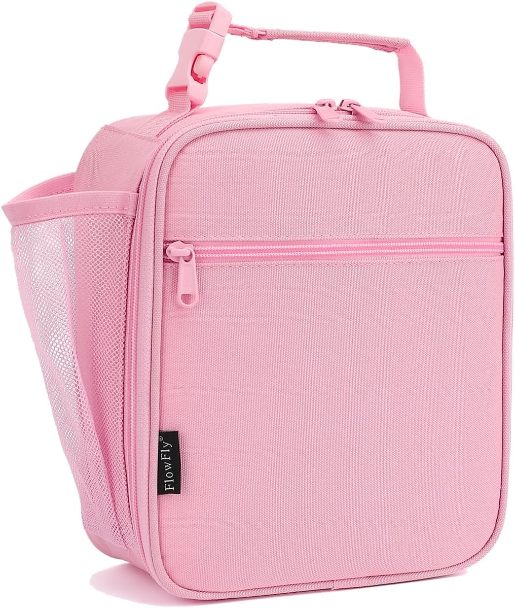 FlowFly Kids Lunch box Insulated Soft Bag Mini Cooler Back to School Thermal Meal Tote Kit for Girls, Boys, Pink