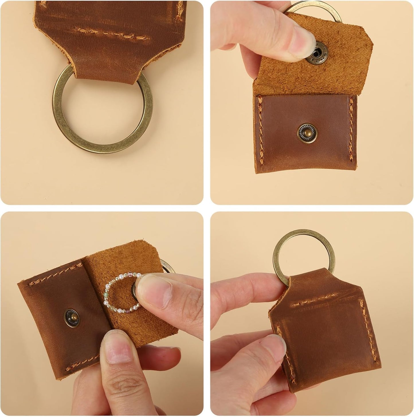 Jack&Chris Genuine Leather SD Card Holder Keychain, Anti-Shock Anti-Dust SD Card Case, Portable Camera Accessories for SD CF CFexpress Micro SD Nano SIM and Micro SIM Cards, Dark Brown 2 Packs