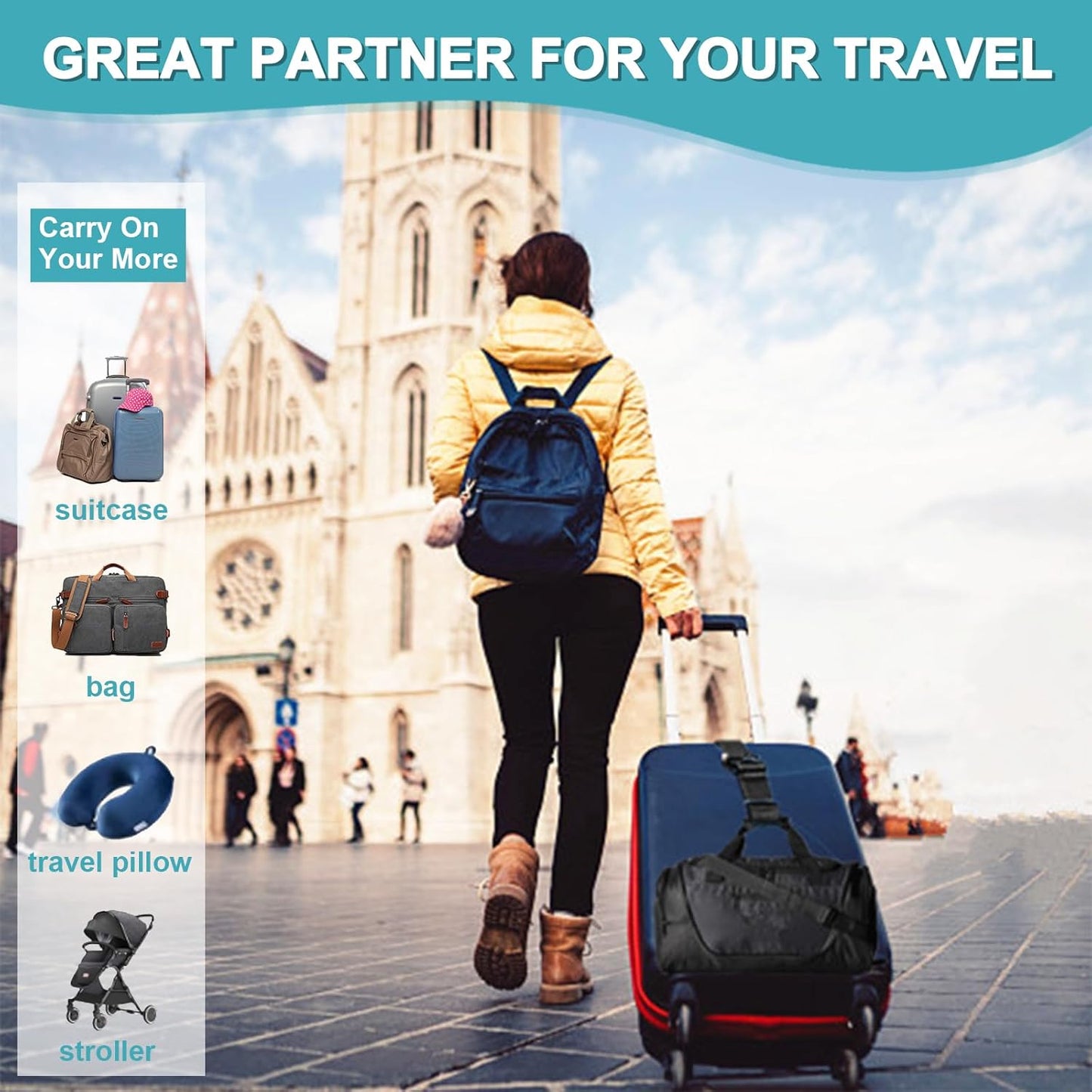 4Pack Luggage Straps for Suitcases, Travel Connector for Carry On Bag, Add Bag to Connect Two Suitcases, Adjustable Belt Attachment Accessories for Connect Your 3 Luggages, Yellow