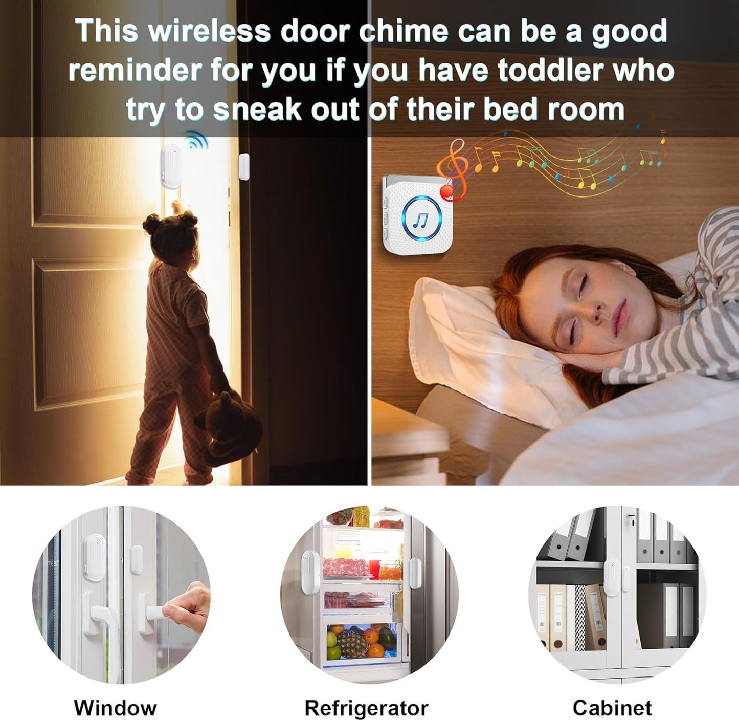SanJie Door Chime, Door Open Contact Sensor Alarm for Business/Store/Home/Office When Entering, with 500 FT Range,26 Chimes 5 Adjustable Volume 2 Receivers +2 Sensors