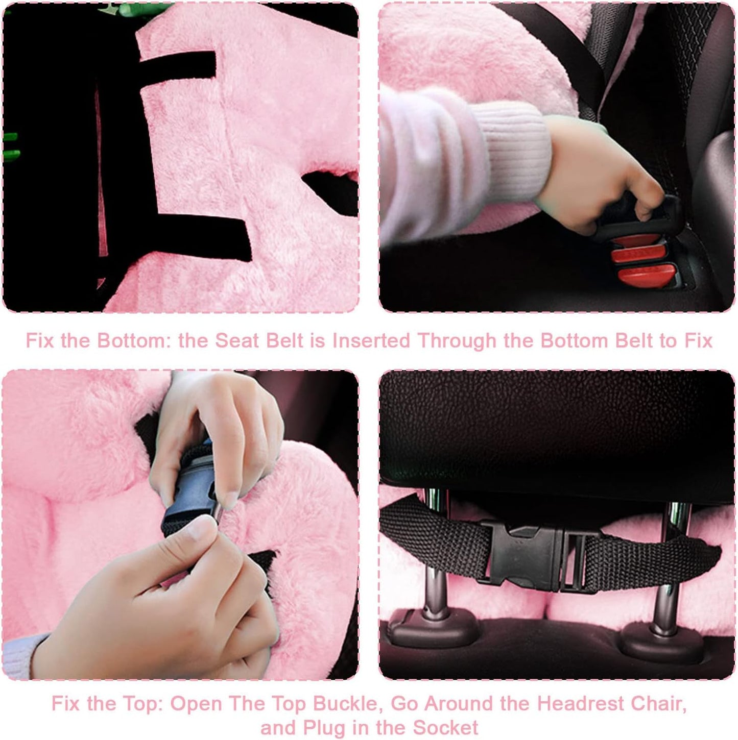 Car Pillow for Kids – Comfort Travel Pillow for Car – Soft Cotton Support Cushion for Children and Adults on Long Trips (Pink)