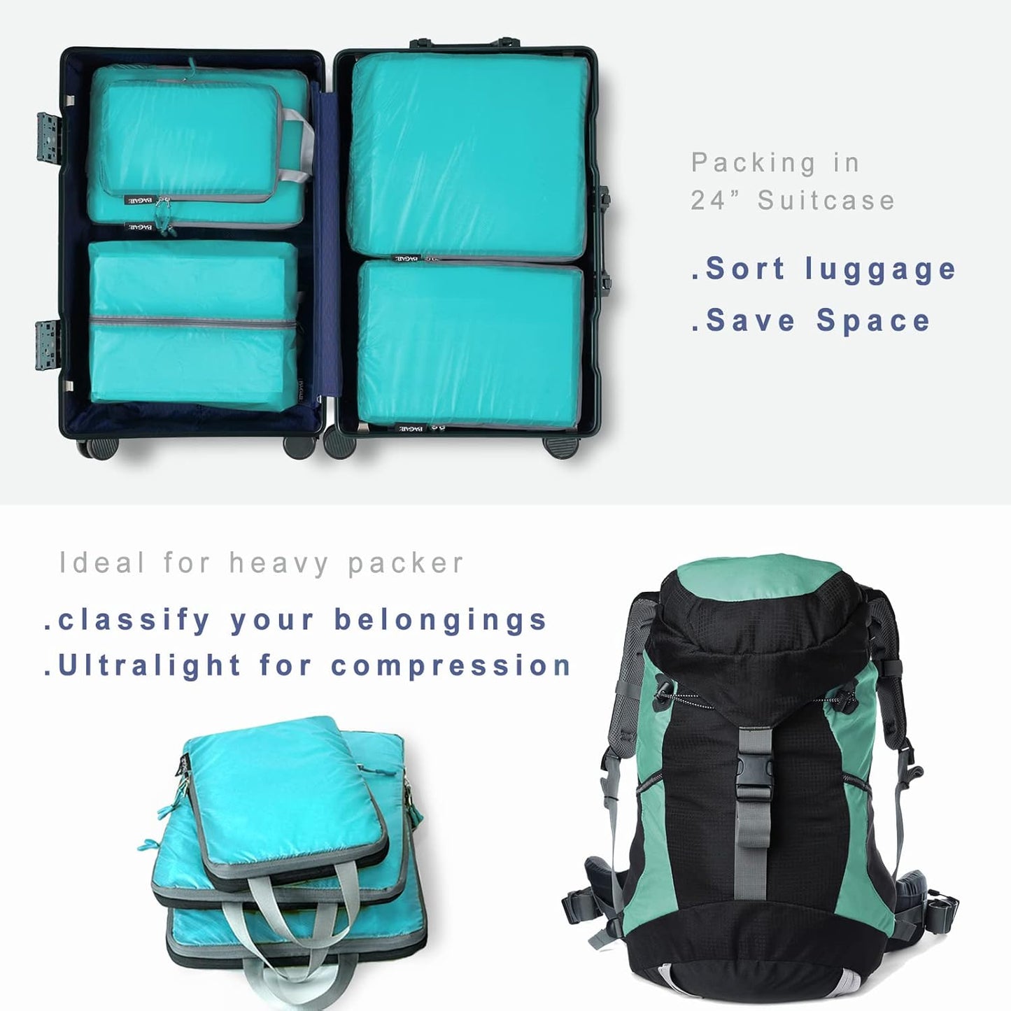 BAGAIL 6 Set Ultralight Compression Packing Cubes Packing Organizer for Travel Accessories Luggage Suitcase Backpack