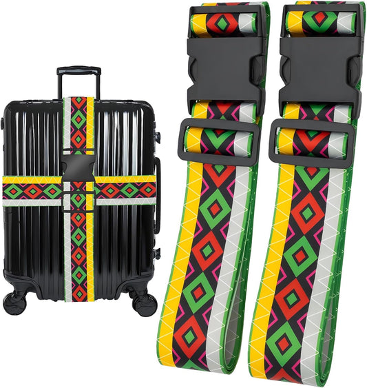 Geometric Arts Luggage Straps for Suitcases, Adjustable Luggage Travel Belt to Keep Luggage Security While Travel, Strong Polyester Fabric, Easy-to-Recognize Funny Pattern Travel Accessories, 2 Pack