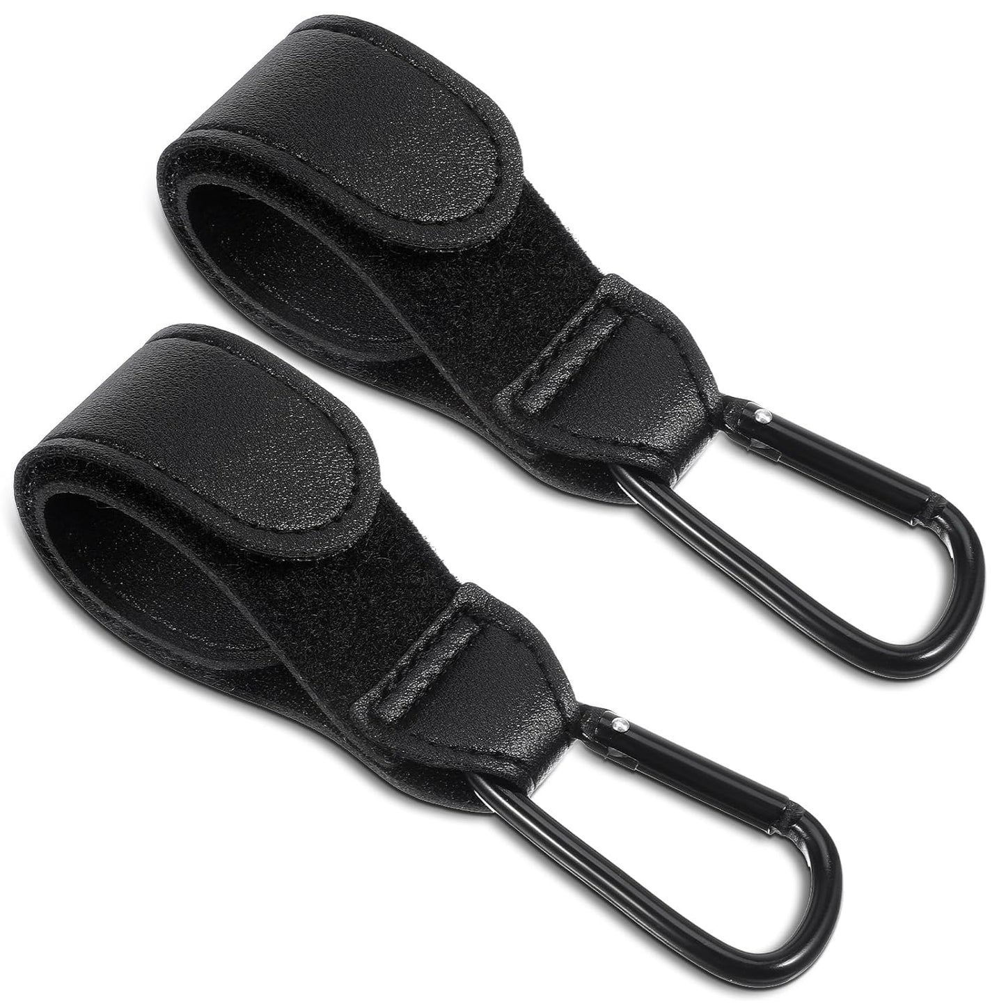 Xindojuz 2 PCS Stroller Hooks for Bags, Multipurpose Stroller Straps with Large Carabiner Clip for Hanging Diaper Bag and Strollers Organizer Accessories for Wheelchair, Shopping and Pet Carts (Black)