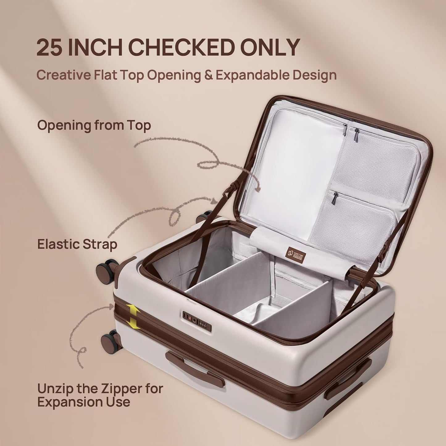 NINETYGO Carry On Luggage 22x14x9 Airline Approved, 20 Inch Suitcase with Front Compartment & Cup Holder, Coffee-Infused PC Hard Shell, Eco-Friendly, TSA Lock, 360° Spinner Wheels (Oats White)