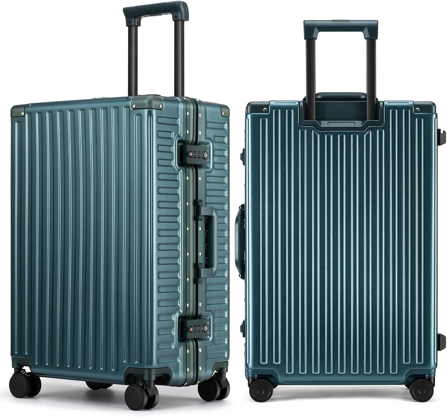 ROAMING Zipperless Luggage 22 Inch with Aluminum Frame, Polycarbonate Trunk-Medium Lightweight Hard Shell Suitcase with Spinner Wheels, Metal Travel Luggage with Double TSA Locks, Dark Night Green
