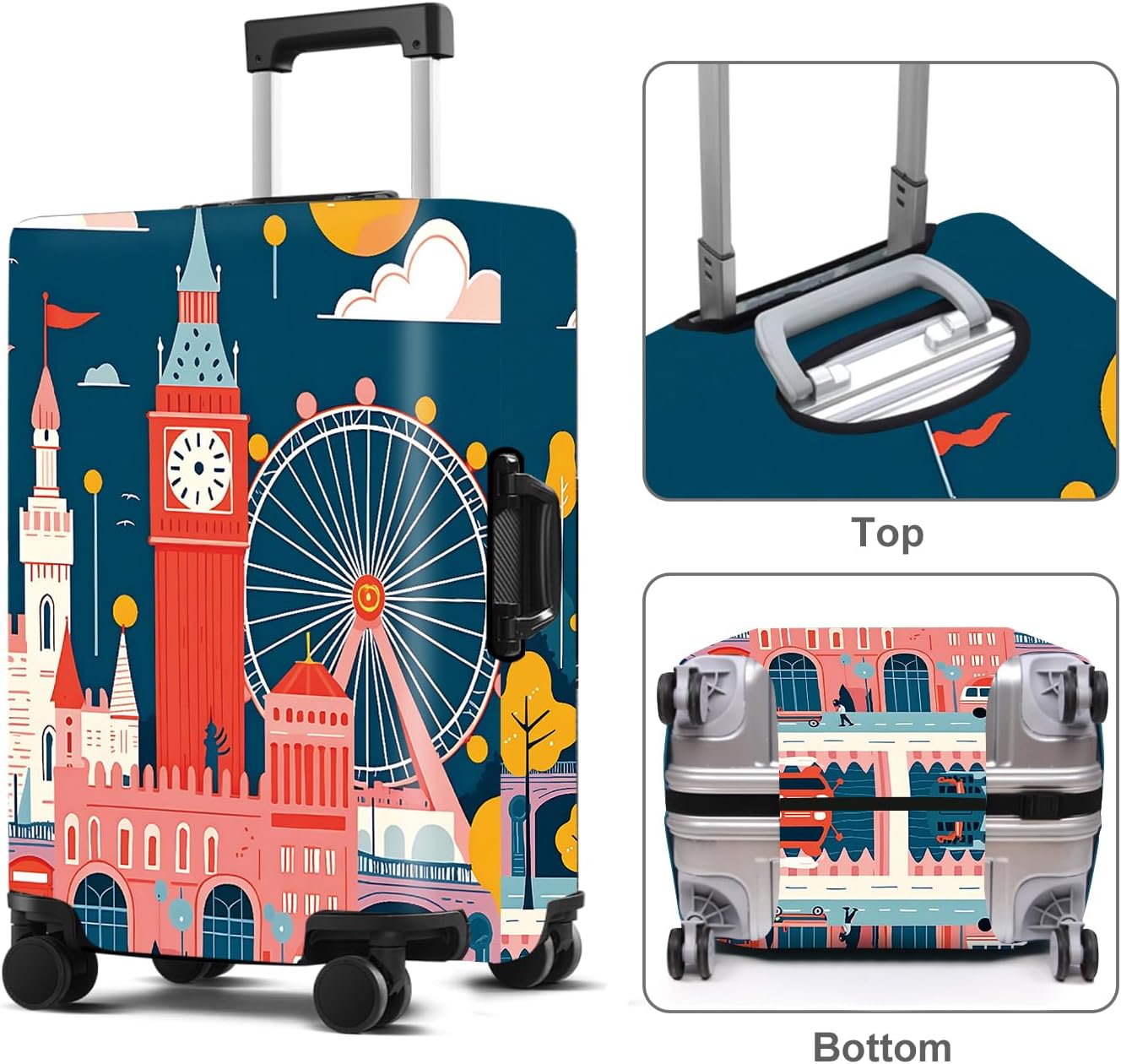 Luggage Cover Washable Suitcase Protector Anti-Scratch,Stretchable Fit for 20-34Inch Luggage Durable Travel Bag Cover with Zipper Closure (London, XL(fits 32-34Inch suitcase))