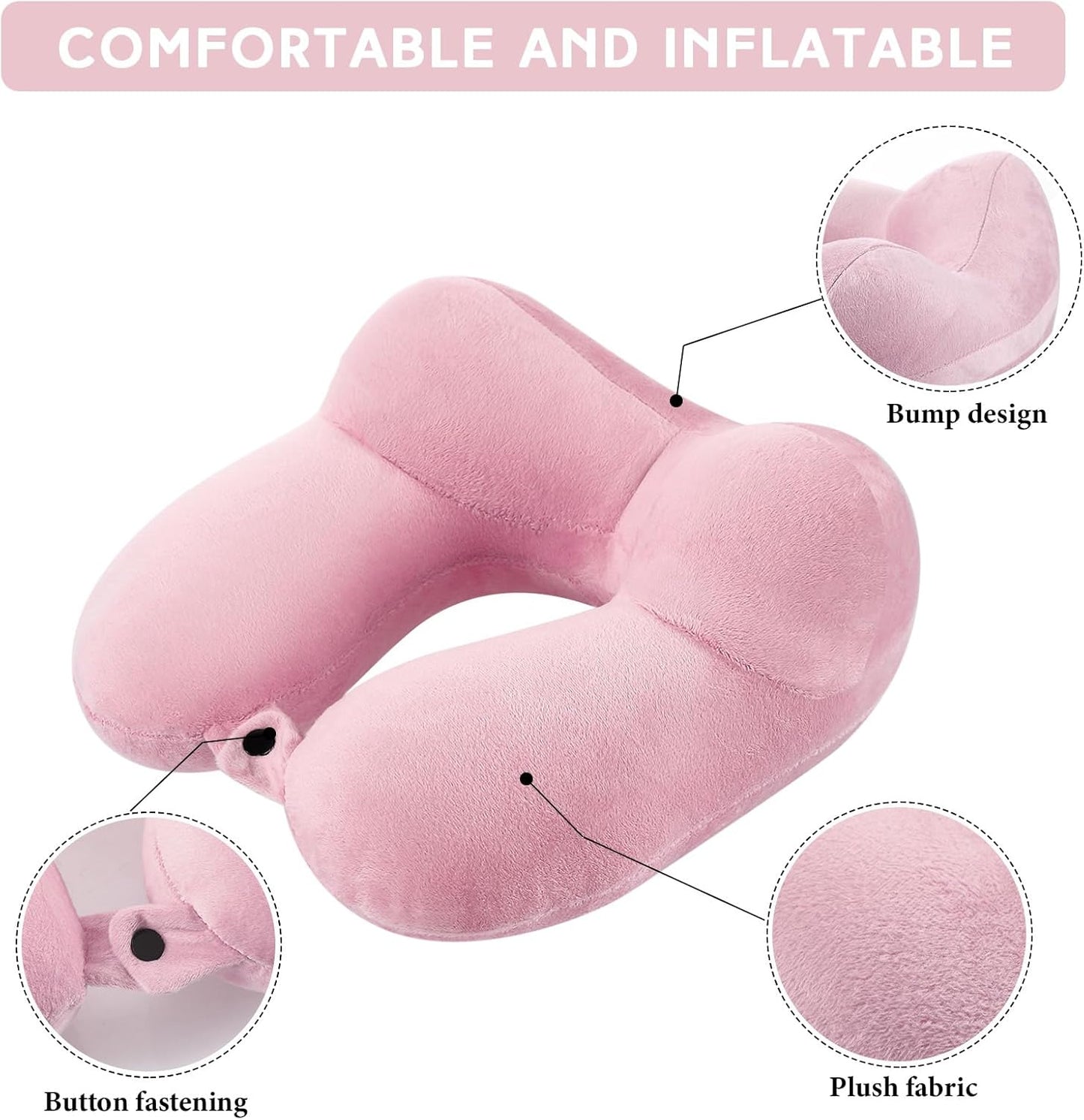 Sintuff 2 Pack Inflatable Travel Pillow for Airplanes Inflatable Neck Flight Pillows with Compact Bag and Blindfold for Traveling, Airplane, Train, Car, Office(Dark Gray and Light Pink)