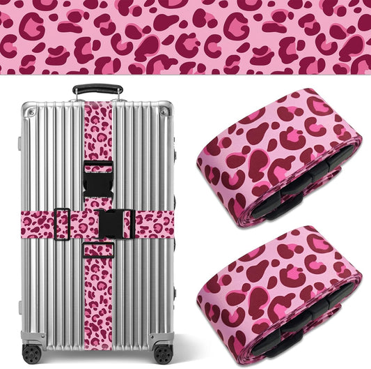 Leopard Luggage Straps for Suitcases TSA Approved, Luggage Identifiers for Suitcase, Adjustable Suitcase Strap for Baggage Security with Cute Patten, Travel Necessary Accessories (2Pack)