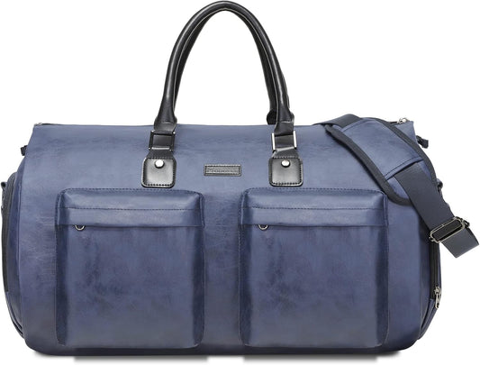 Leather Garment Bag for Travel, Modoker Carry On Suit Carrier Travel Bag with Shoulder Strap/Multiple Pockets - Ideal for Business Trips & Weekend Getaways - The Garment Duffel Bag for Traveling Men