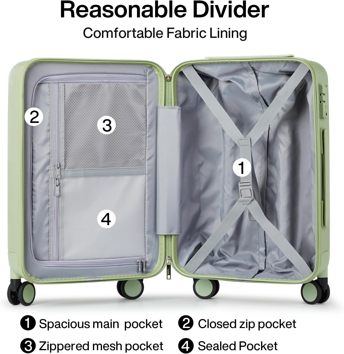 Hanke 26 Inch Luggage Large Suitcase With Spinner Wheels Tsa Luggage Suitcases Hard Case Luggage For Women Men Rolling Checked Luggage(Bamboo Green)