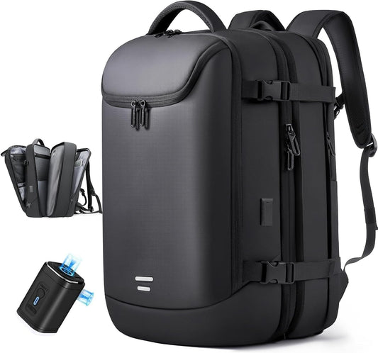 Vacuum Seal Travel Backpack 45L Expandable Air Compression System Water Resistant 17 Inches Laptop Backpack for Women & Men with USB Charging Port- Vacuum Pump Included