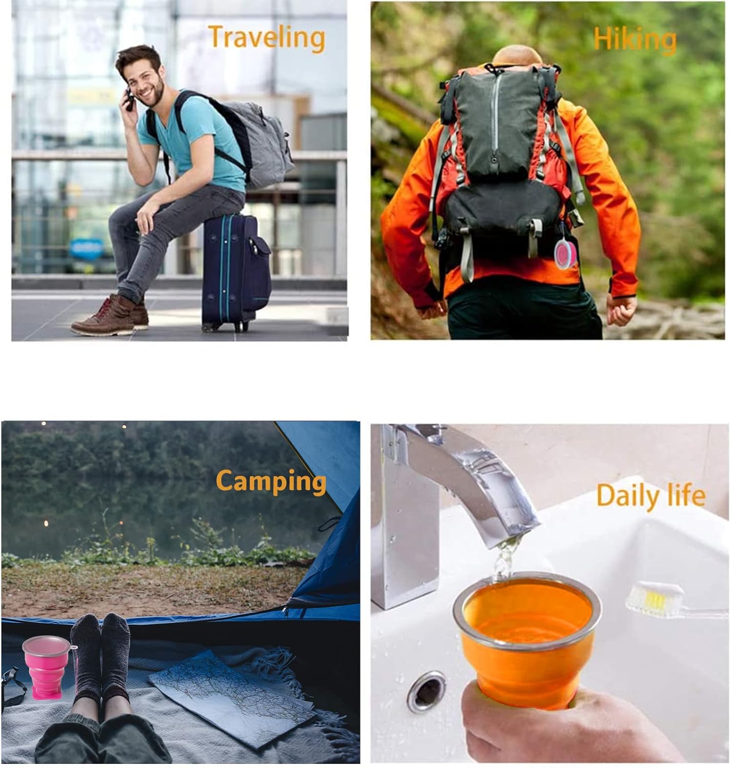 Collapsible Cup- Silicone Foldable Cups Expandable Folding DrinkingCup -Reusable Portable Mugs-Cup For Travel, Camping, Hiking, Survival, Car, Picnic, Beach, Holiday Vacation, Outdoor Sports Rose