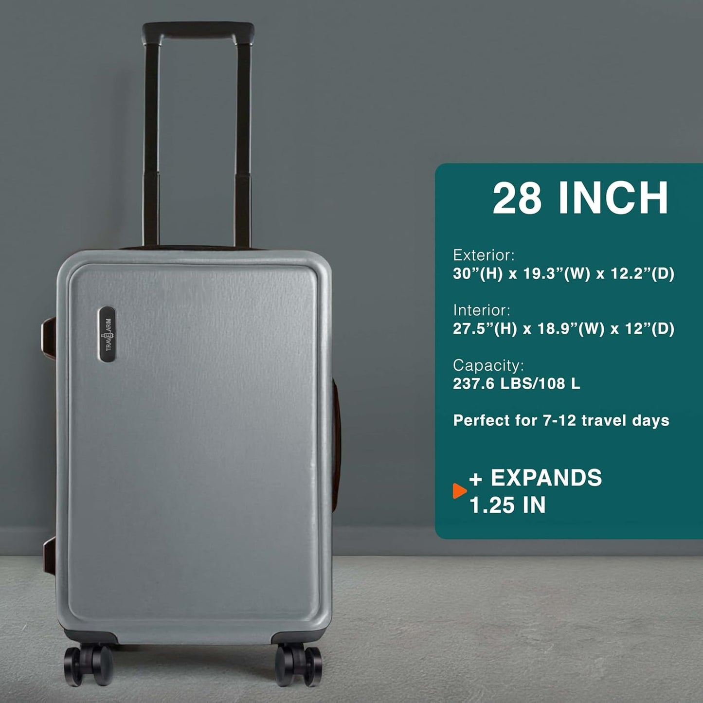 28 Inch Luggage with Spinner Wheels, Hard Shell Suitcase with TSA Locks for Luggage, Travel Large Suitcase, Expandable Hard Shell Suitcases, Grey