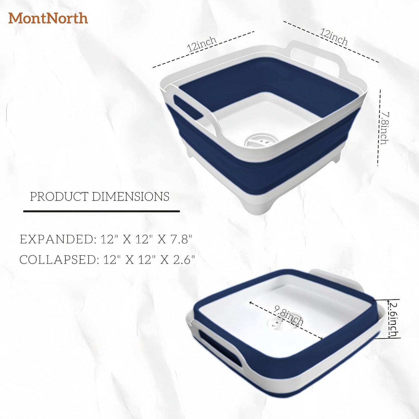 Collapsible Wash Basin 9L, Foldable Dish Tub with Drain Plug, Portable Collapsible Dish Basin, Camping Sink for Washing Dishes, Laundry & Kitchen Use (Navy Blue)