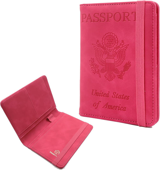 Melsbrinna Premium Leather Passport Holder Covers Case, Waterproof Rfid Blocking Travel Wallet Passport Holder with Pen Holder, Cute Passport Book for Women/Men