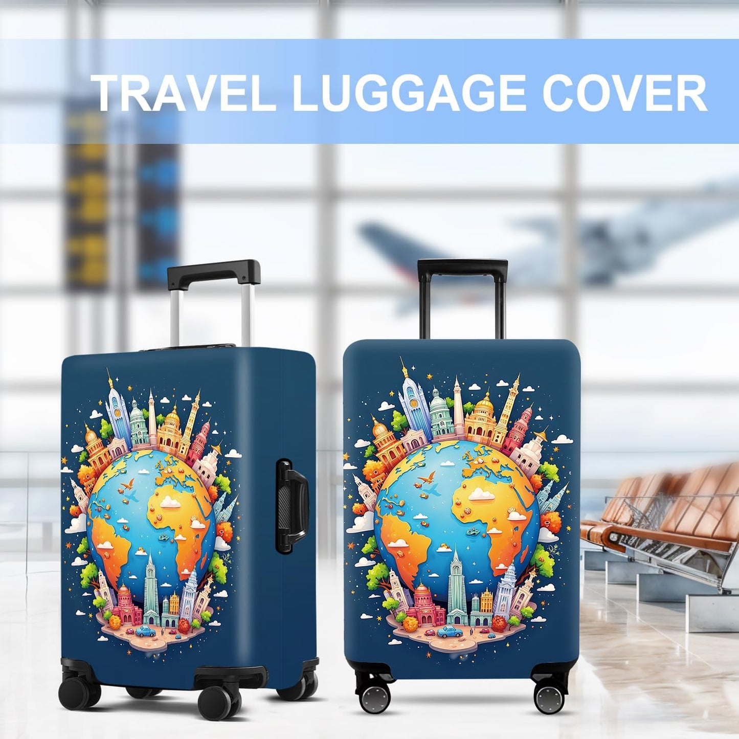 Luggage Cover Washable Suitcase Protector Anti-Scratch,Stretchable Fit for 20-34Inch Luggage Durable Travel Bag Cover with Zipper Closure (Earth, M(fits 24-26Inch suitcase))