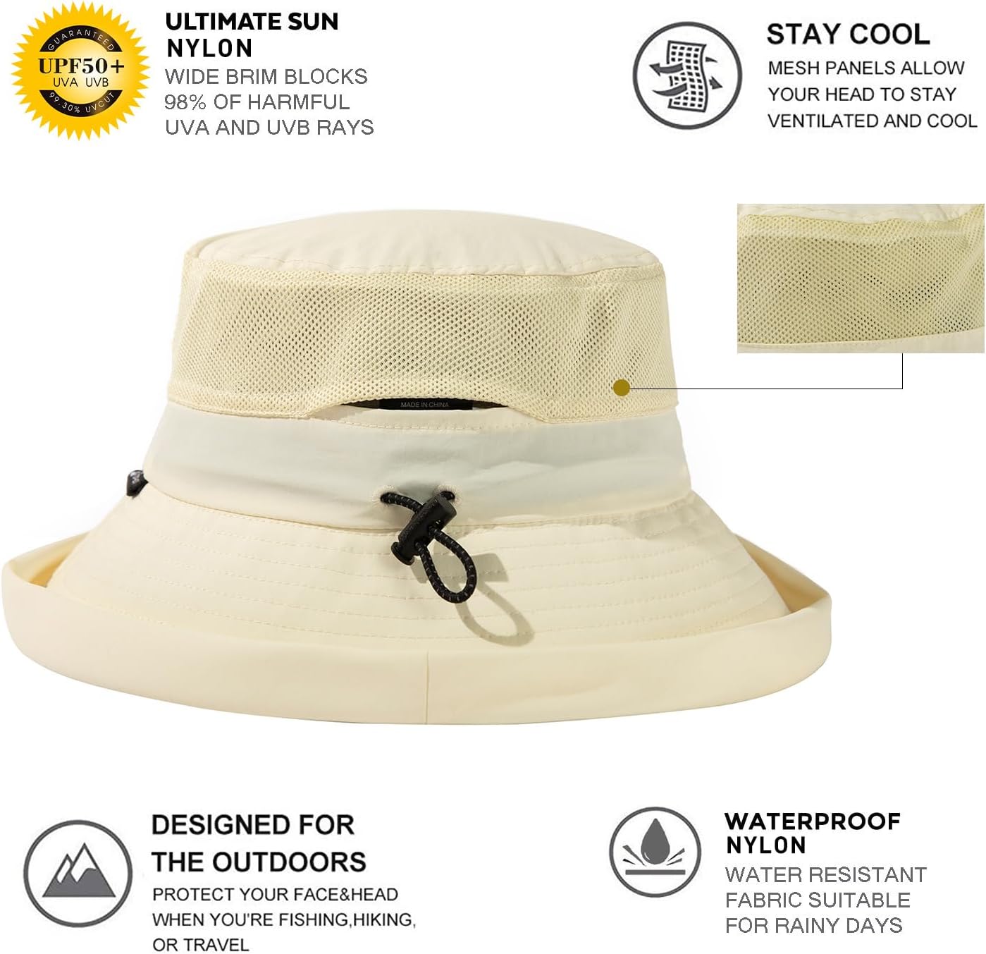 TOP-EX XL/XXL Women’s Wide Brim Bucket Sun Hat with Ponytail Hole UPF 50 Summer Packable Sunhat for Travel Beach Outdoor