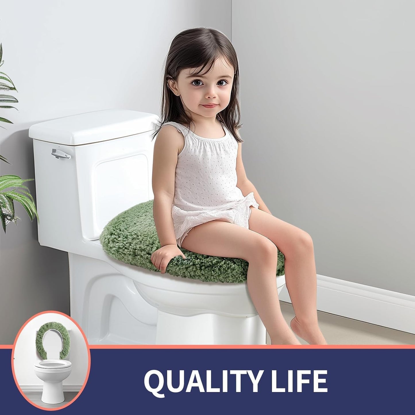 Microfiber Elongated Toilet Seat Cover 19.5"x 15" Machine Washable Solid Toilet Lid Cover Adjustable Rubber Backing Fits Most 18-19.5" L x 14-16" W Elongated Toilet Seat