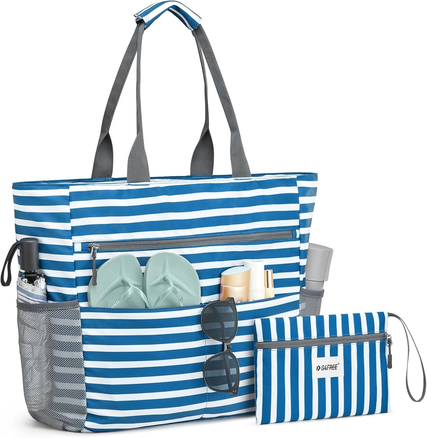 G4Free Beach Bag, Waterproof Sandproof Beach Tote Bag, Large Capacity Foldable for Women