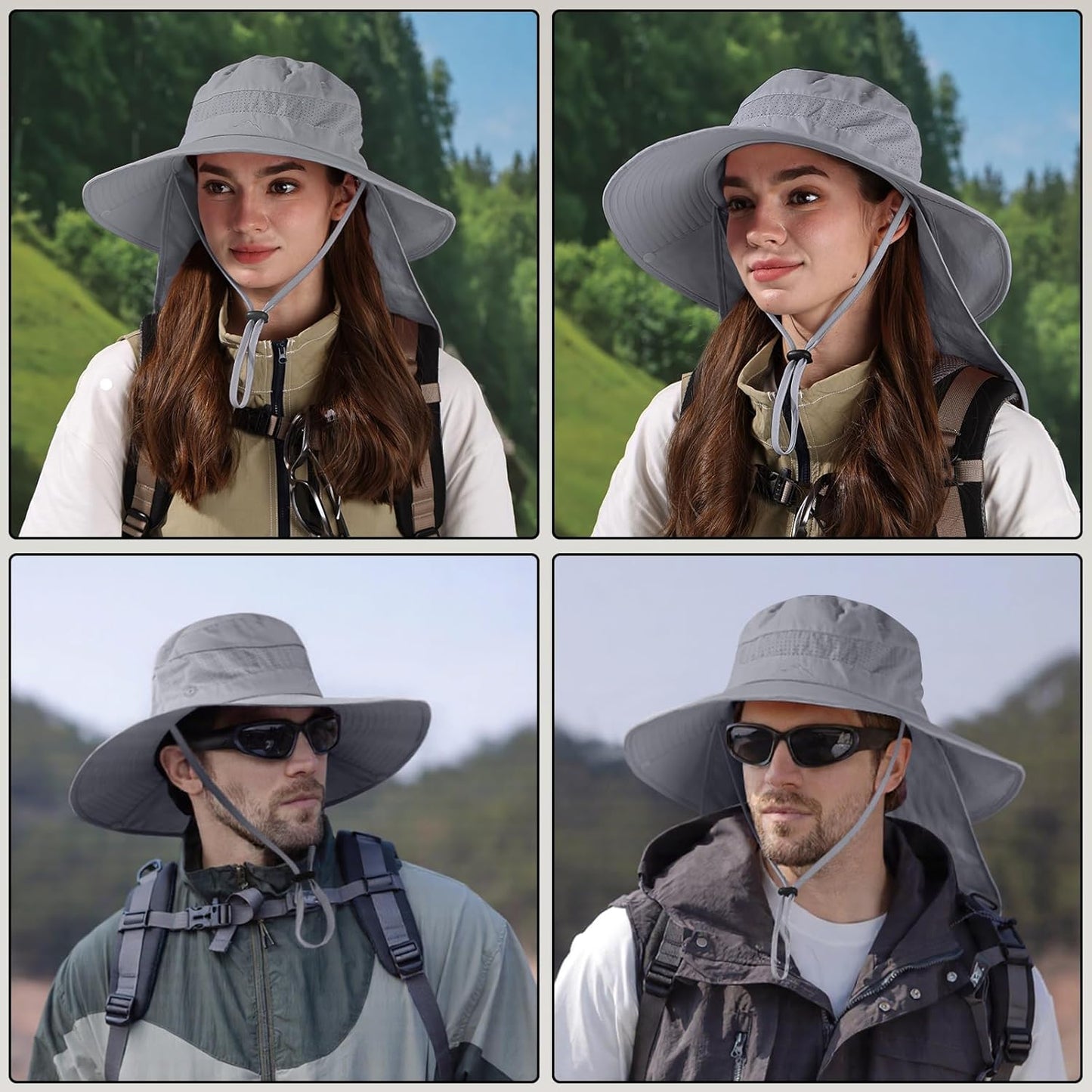 Sun Hats for Men Women, UPF50+ Protection Safari Hat,Wide Brim Fishing Hat with Neck Flap,Bucket Hats for Beach Hiking