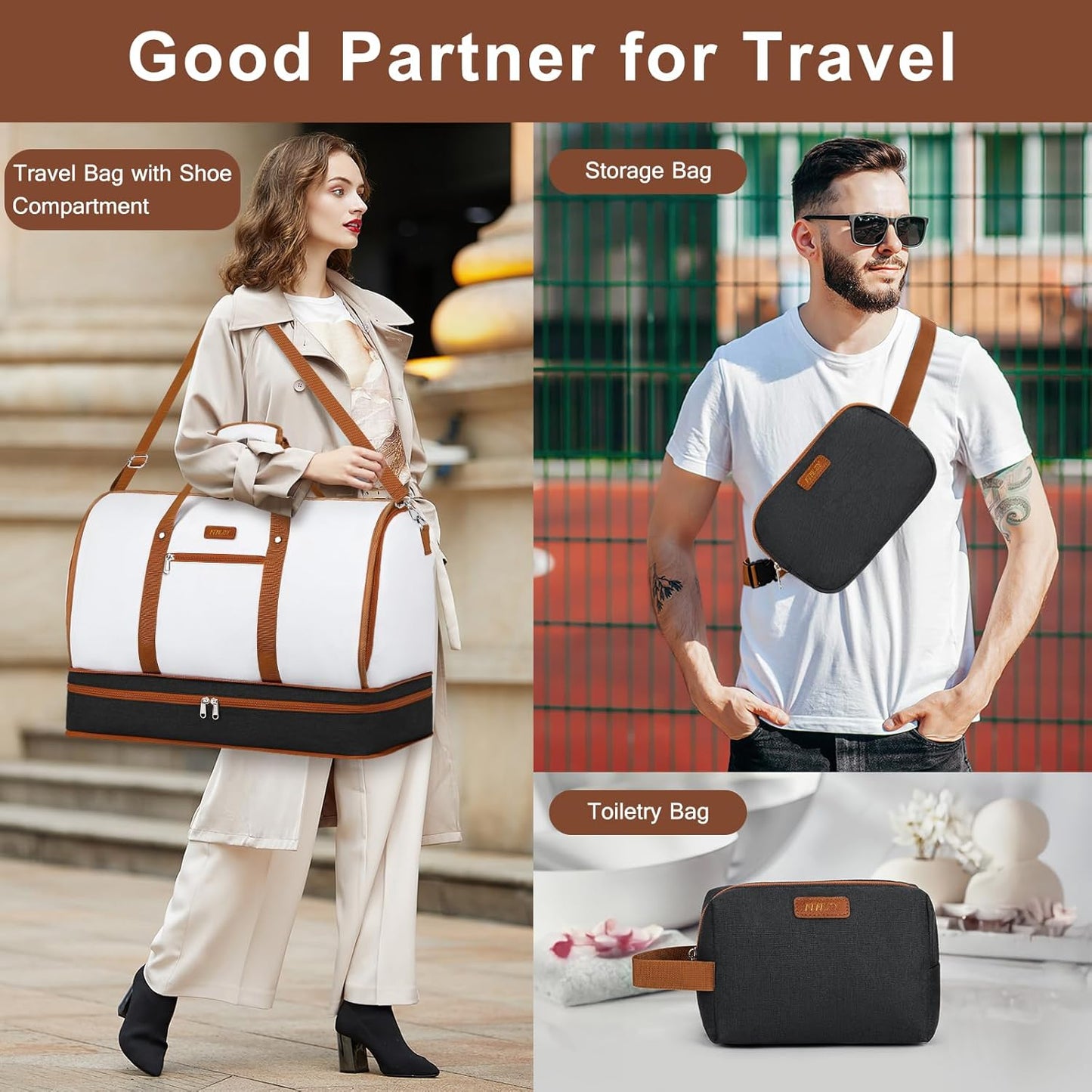 Garment Duffle Bag for Travel - Convertible Carry on Garments Duffel Bags Travel Bag for Women Men Large Weekender Bag with Shoes Compartment 3 in 1 Hanging Clothes Suit Dress Bag 3pcs Set