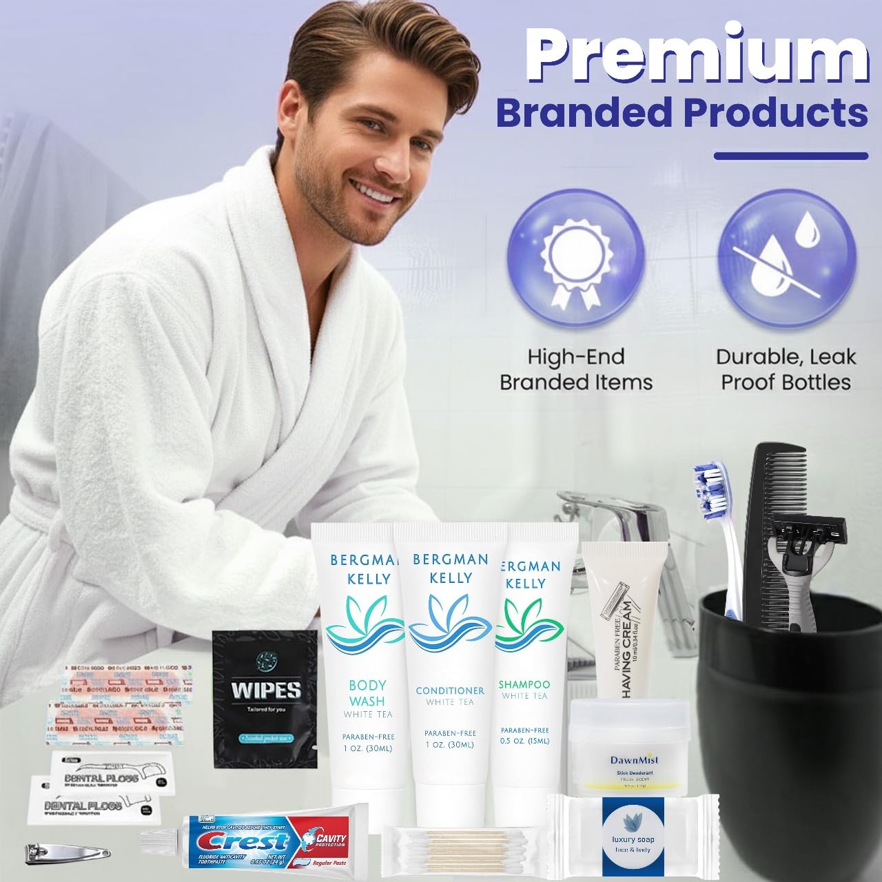Trektote Bulk Hygiene Kit For Men And Women – (50 Pack) 20 Piece Set Of Travel Size Toiletries, TSA Compliant, Bulk Travel Essentials, Includes Shampoo And Conditioner, Body Wash, Toiletry Bag & More