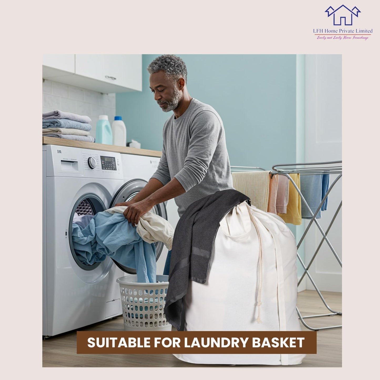 LFH Home Cotton Canvas Large Laundry Bag with Handle, Heavy Duty Drawstring Closure Washable Laundry Bags, School Travel, Home, Hotel, College Dorm, Organizer Sack, Toy Clothes 20x30 (Pack of 6)-White