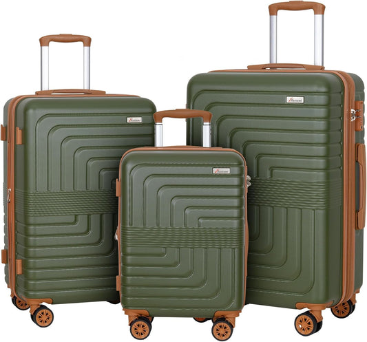 Romswi Luggage Sets 3 Piece Expandable PC+ABS Suitcases, Durable Hardshell Lightweight Suitcase Set with TSA Lock Dual Spinner Wheels, 21/24/28 Inch,Olive Green