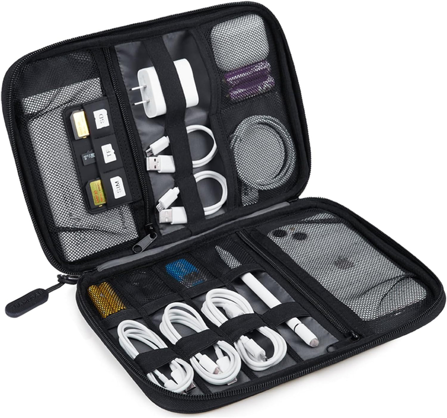 BAGSMART Electronics Travel Organizer Case, Tech Accessories Cord Storage Bag for Phone, Power Bank, SD Card, Cables, Black