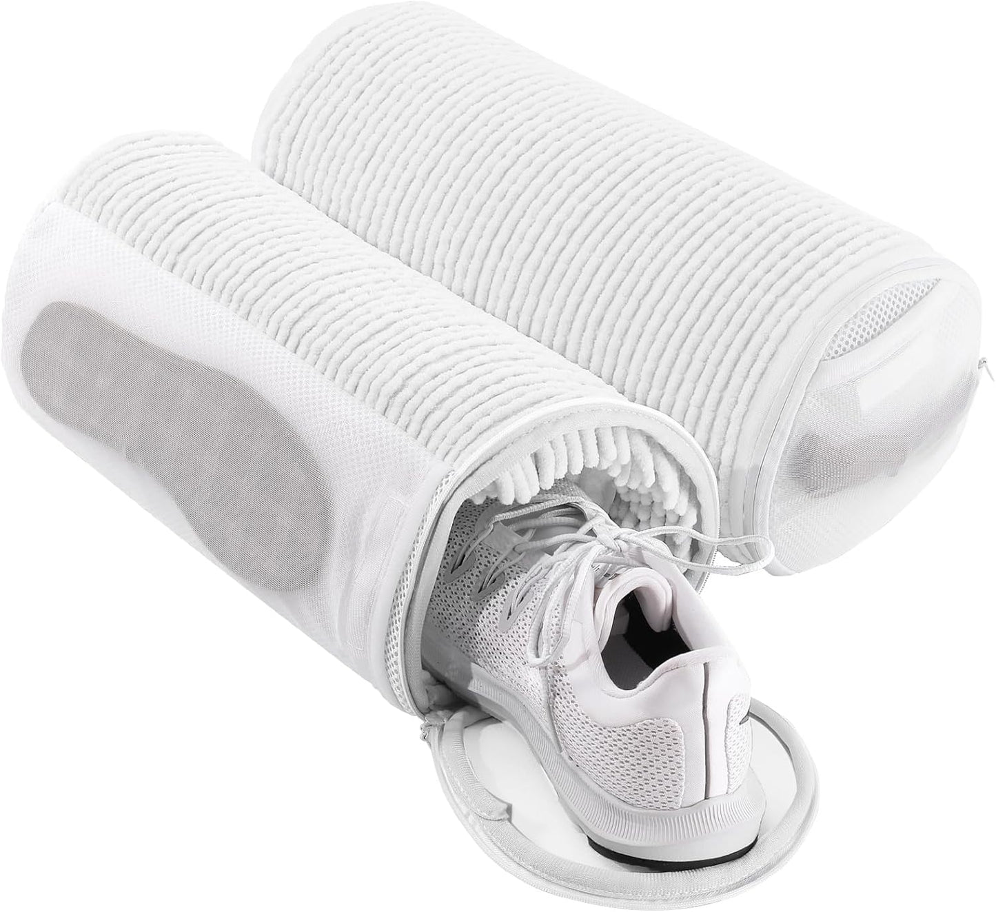 Shoe Washing Machine Bag with 2 Pockets - Wash Laces, Insoles & Socks All-in-One Shoe Laundry Bag for Washer & Dryer, Reusable Sneaker Cleaner Bag for Home Dorm Travel (2Pcs White)
