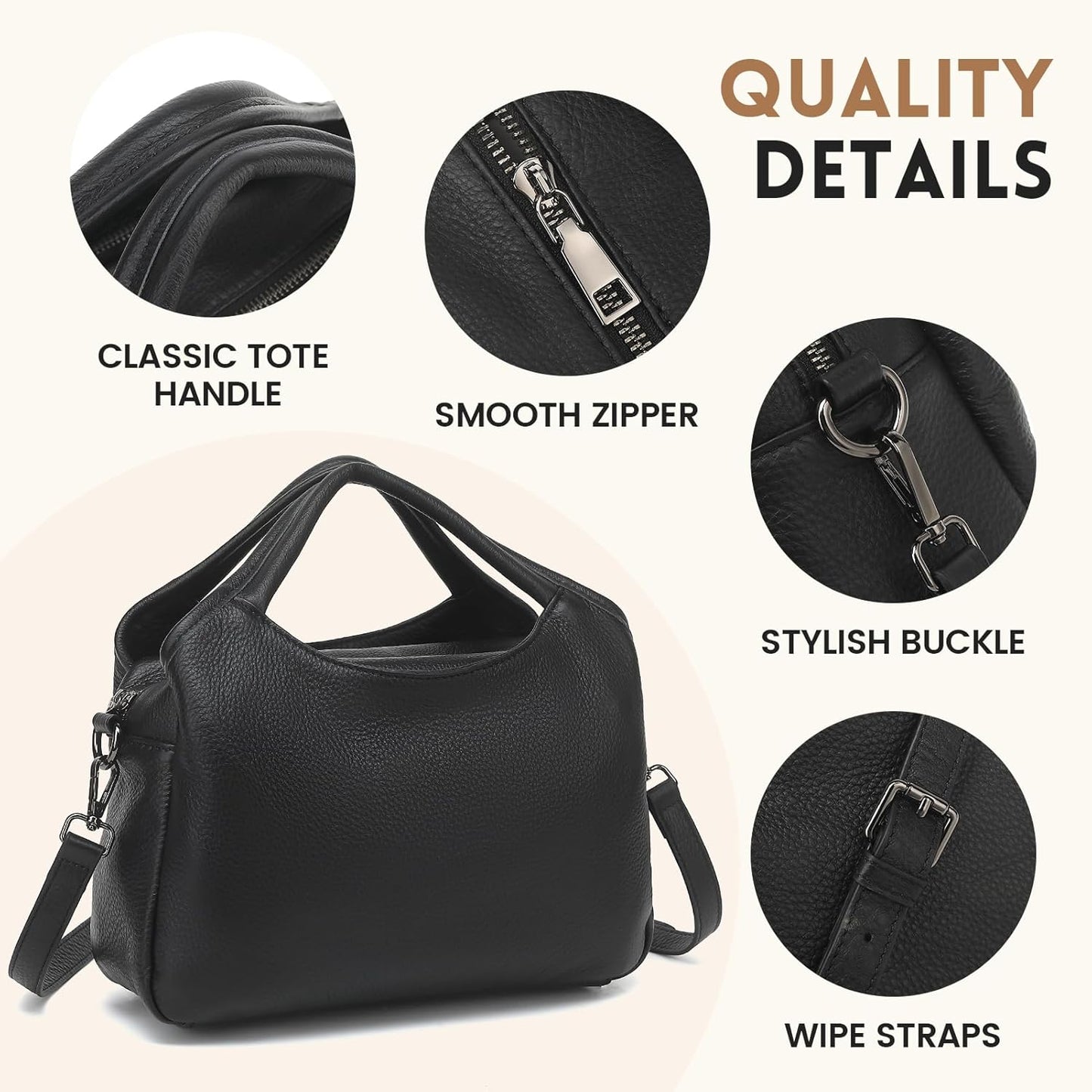 KOGTLA Genuine Leather Purses for Women, Crossbody Shoulder Bags with Top-Handle, Tote Satchel Handbags