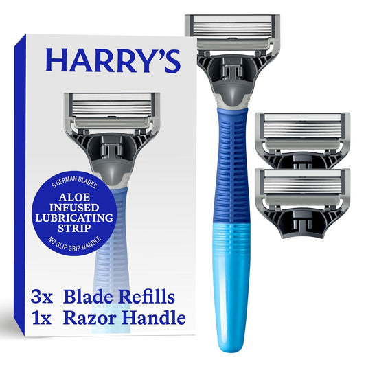 Harry's Shaving Kit for Men - Razor Handle and 3 Razor Blade Refill Cartridges - Ocean Blue