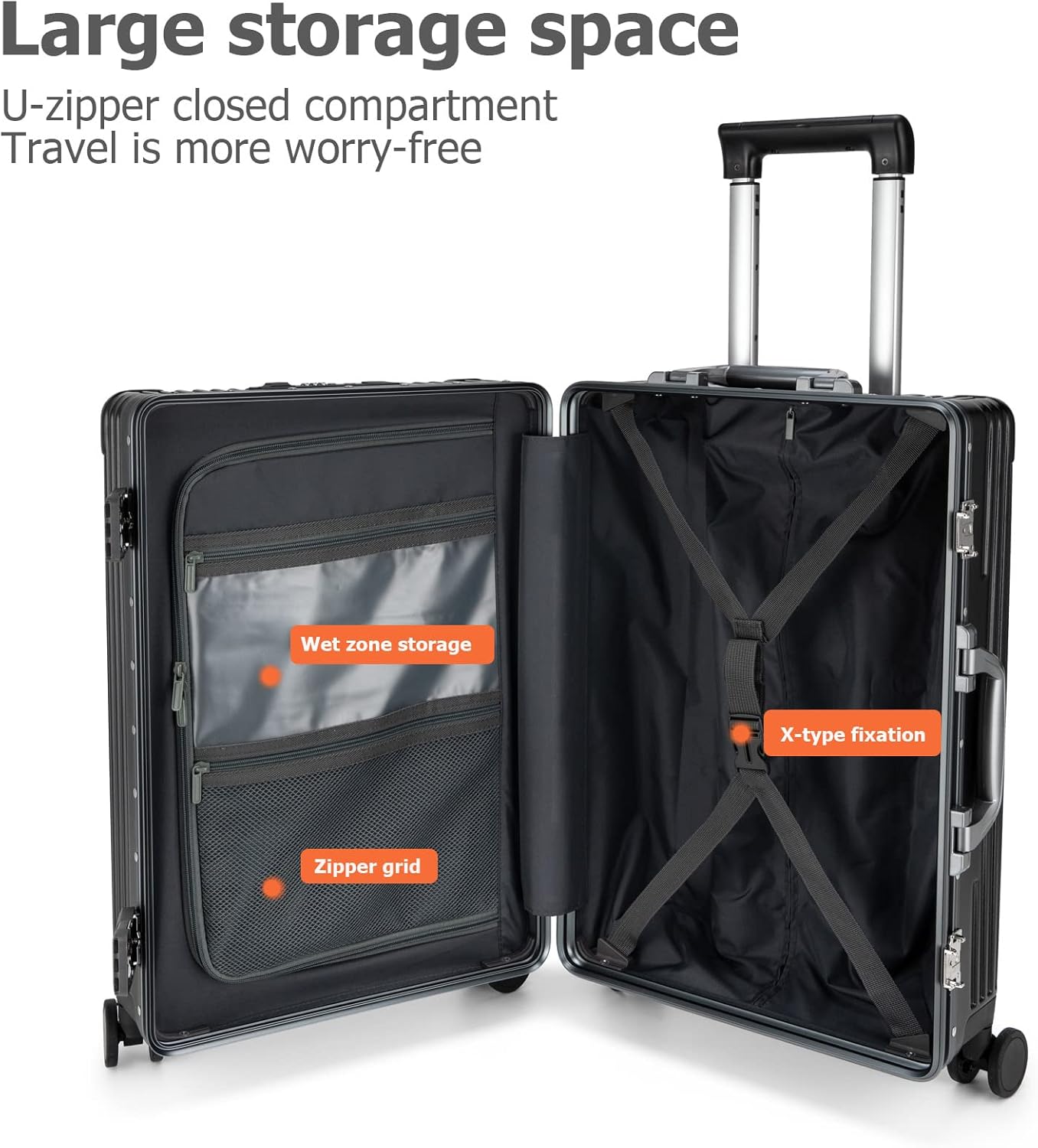 feilario 24in Aluminium Frame PC Hard Shell Spinner Wheels Luggage, Built-In TSA lock Carry on Suitcase, with Cup Holder, USB Port, Phone Holder ﻿
