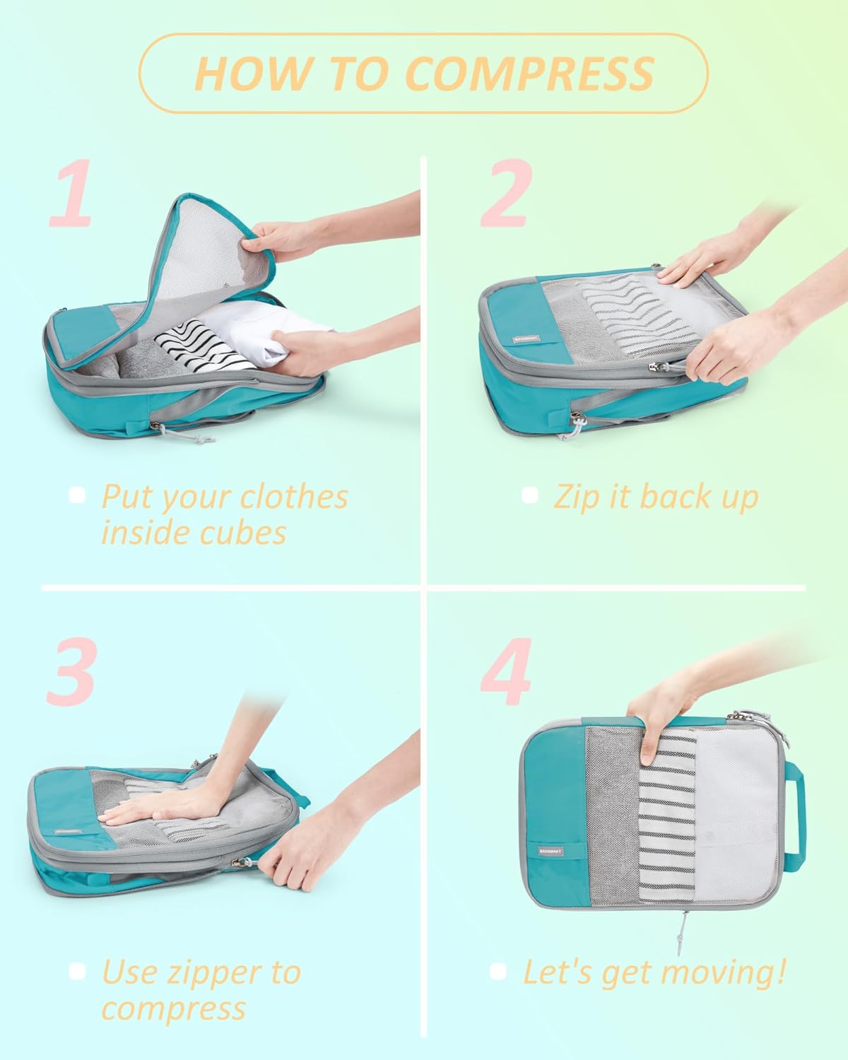 BAGSMART 6 Set /4 Set/2 Set Compression Packing Cubes for Travel, Lightweight Luggage Organizer Bags, Durable Space Saver Bags Travel Essentials