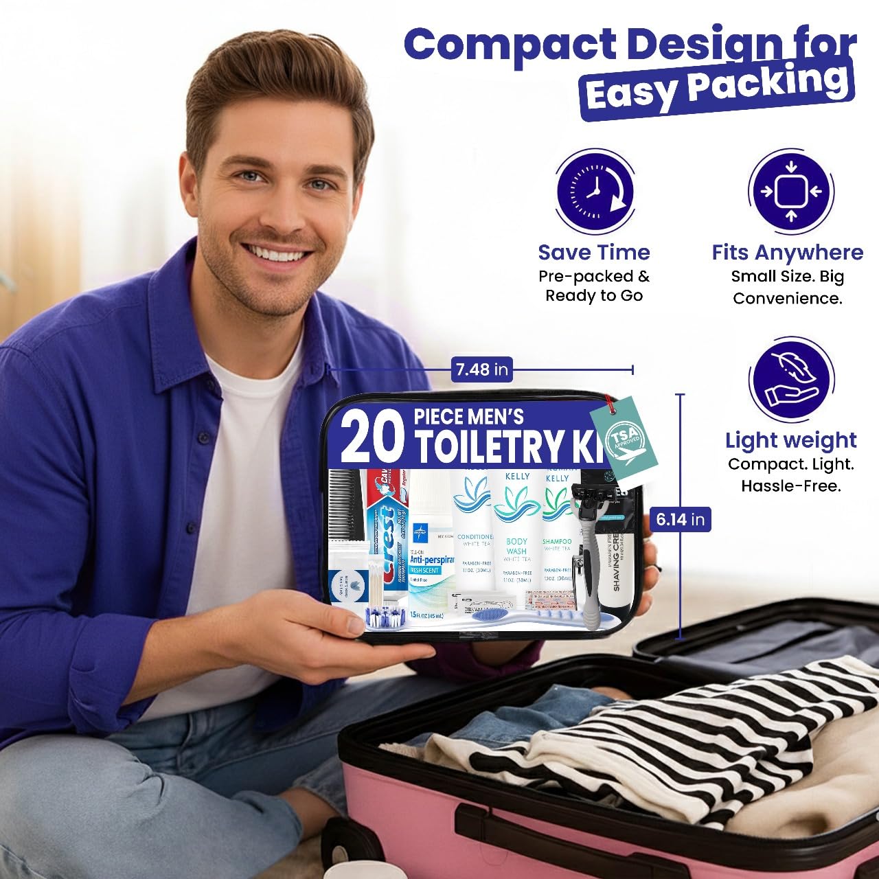 Trektote Bulk Hygiene Kit For Men And Women – (50 Pack) 20 Piece Set Of Travel Size Toiletries, TSA Compliant, Bulk Travel Essentials, Includes Shampoo And Conditioner, Body Wash, Toiletry Bag & More