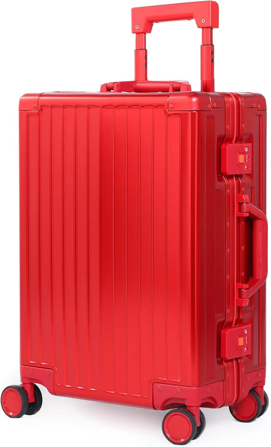 UrbanExplorer All Aluminum Carry On Luggage 22x14x9 Airline Approved Heavy Duty Hard Shell Suitcases Zipperless Suitcase with TSA Lock, Red, 20 Inch