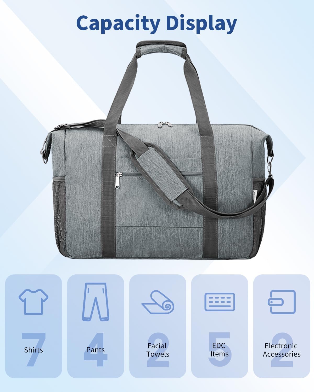 Narwey 18x14x8 Inches Travel Bag Spirit Airlines Frontier Personal Item Bag, Travel Duffel With Wet Pocket Carry on Bag for Airplane Underseat Duffle Overnight for Women and Men (Grey)