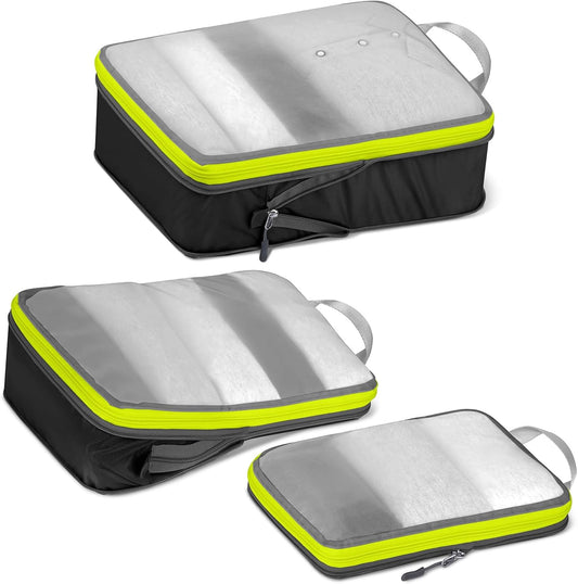 Cipway Mesh Compression Packing Cubes, Ultralight See Through Luggage Organizer Bags, Travel Essentials for Carry on Suitcase （3Pcs,Black）