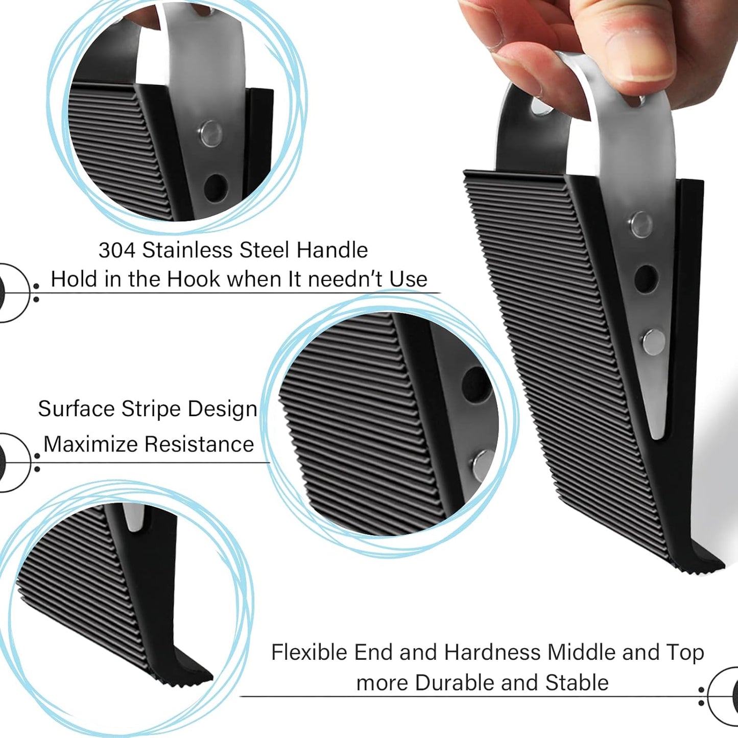 Shackcom Rubber Door Stopper Wedge, 1 Pack Black Heavy Duty Door Stop Suitable for All Floor Types, with Stainless Steel Hangers for Easy Storage, Prevents Unwanted Slams and Bumps