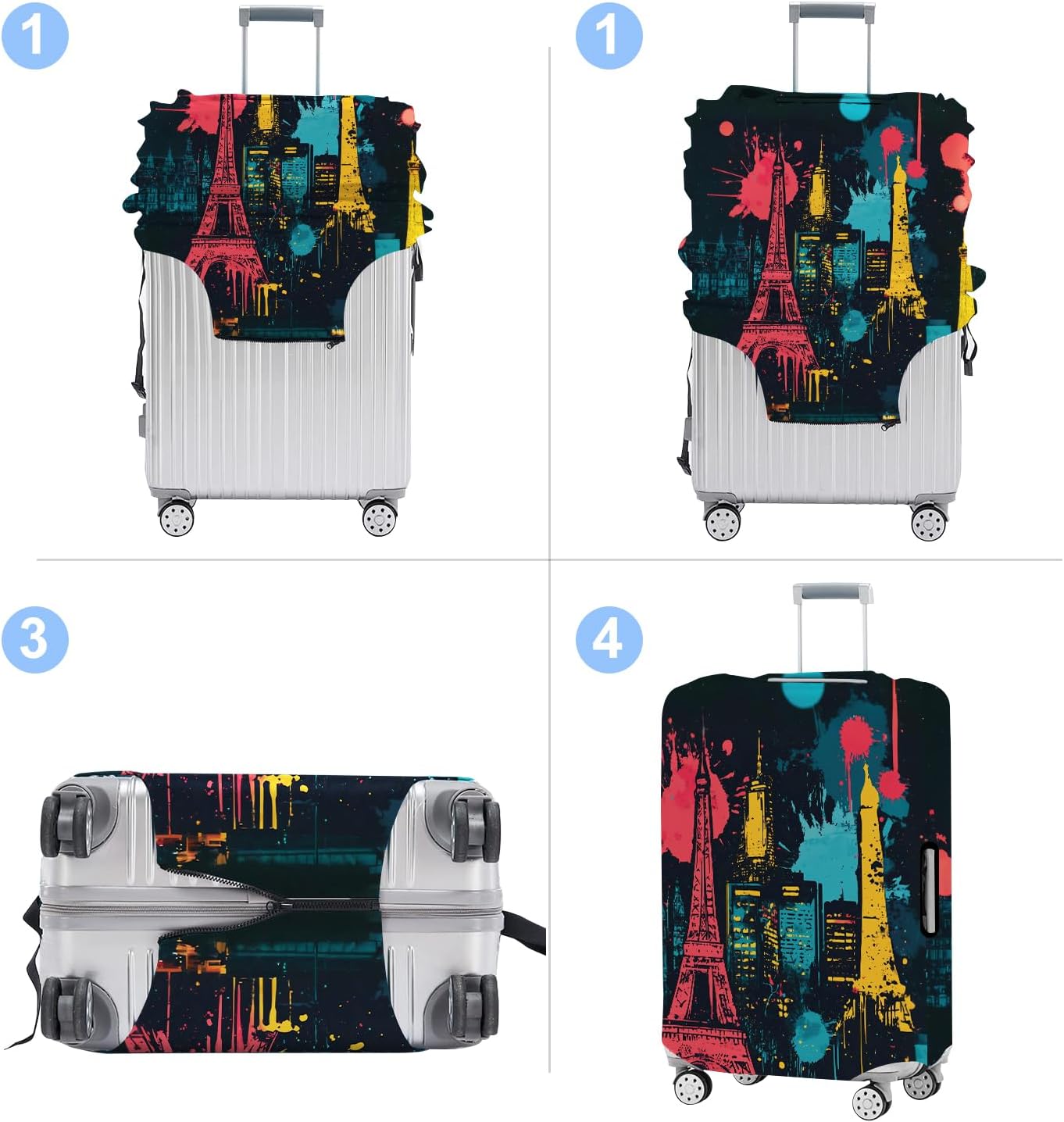 Luggage Cover Washable Suitcase Protector Anti-scratch Suitcase cover Fits 20-34 Inch Luggage (Tower-4, L(28-30inch suitcase))