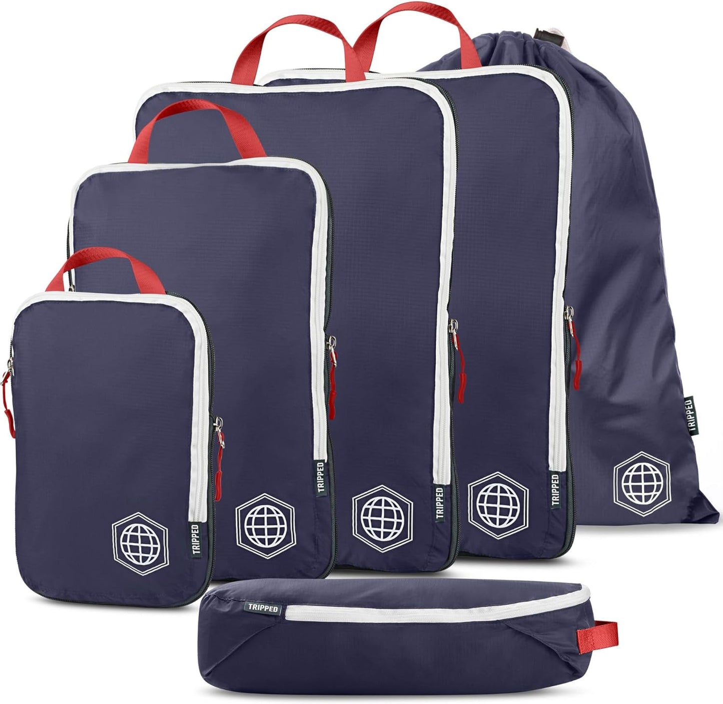 Extra Large Compression Packing Cube 6 Piece Set for Travel and Check Luggage by TRIPPED Travel Gear