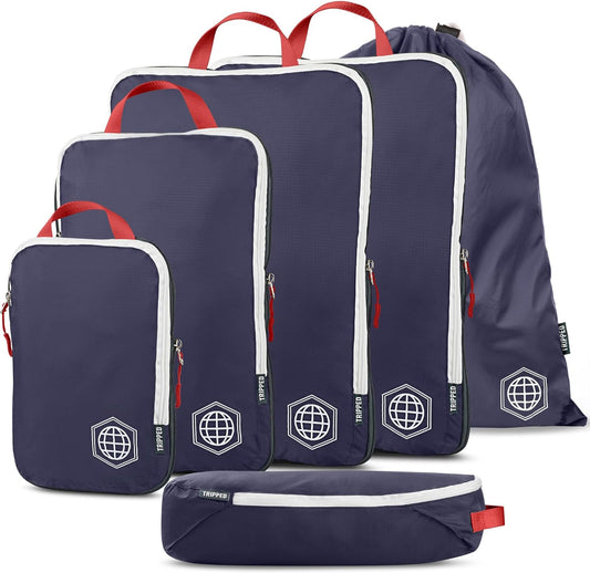 Extra Large Compression Packing Cube 6 Piece Set for Travel and Check Luggage by TRIPPED Travel Gear