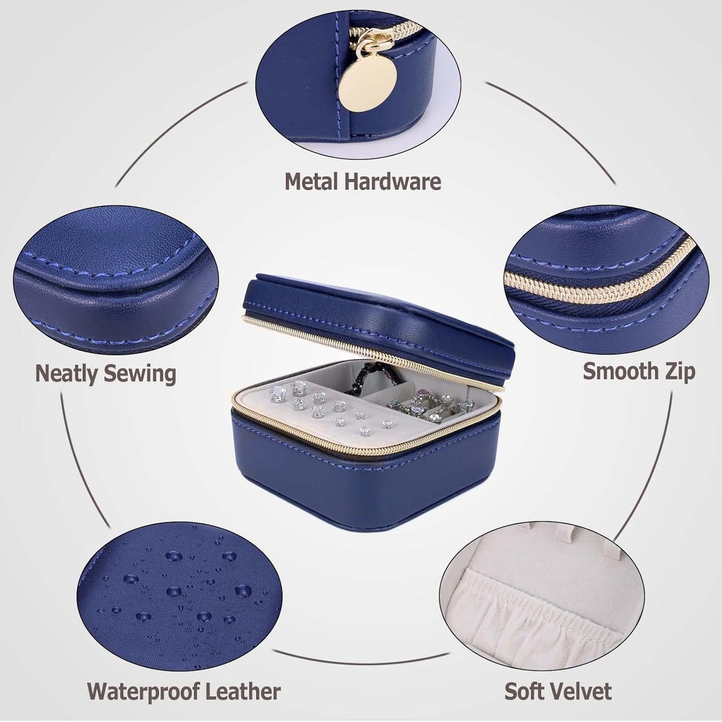 【2 Pack】 PU Leather Travel Small Portable Mini Travel Jewelry Organizer for Rings Necklaces Earrings and Lipstick Color Blue and Pink