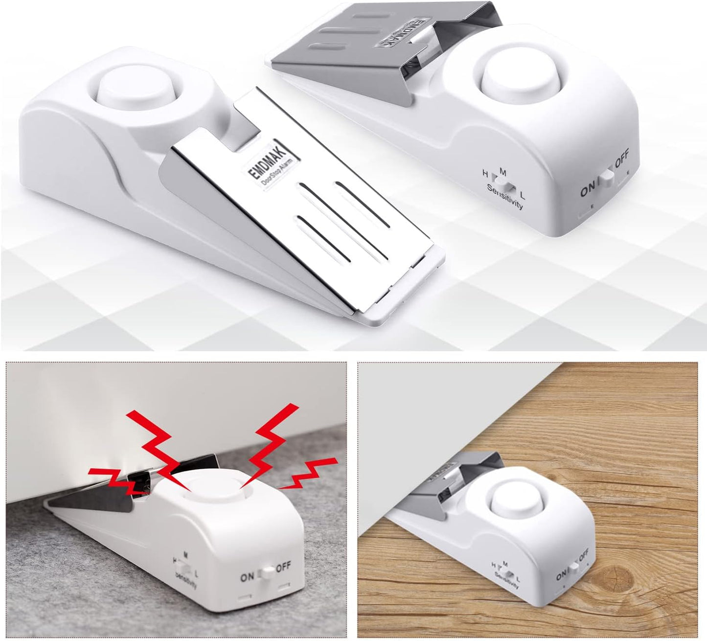 EMDMAK Door Stop Alarm with 120DB Siren Door Stop for Home & Travel (White) (Pack of 2)