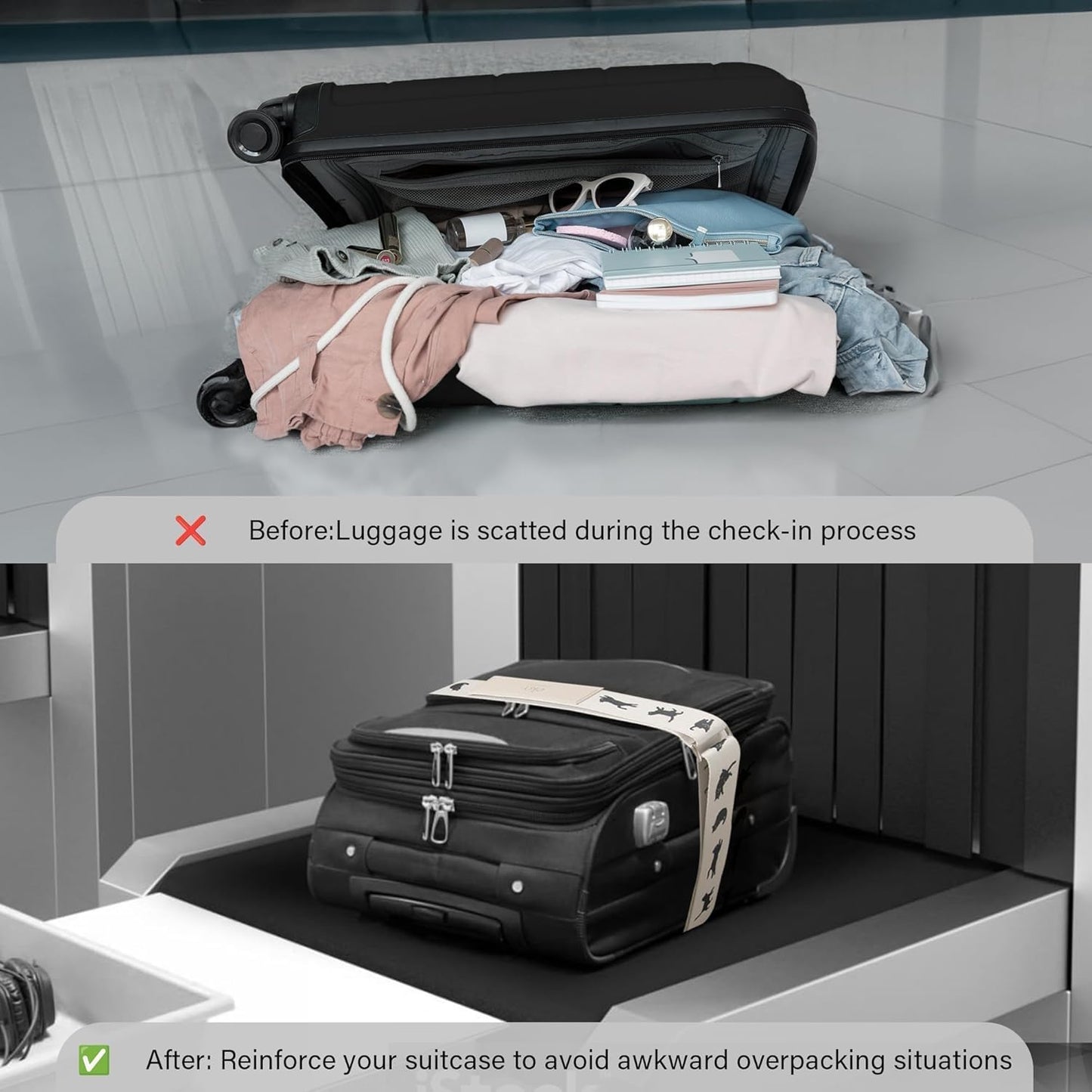 Luggage Straps for Suitcases,Adjustable Luggage Elastic Belt, Travel Essentials for Airport,Station, Vibrant Designs, (Enchanting Blossom)