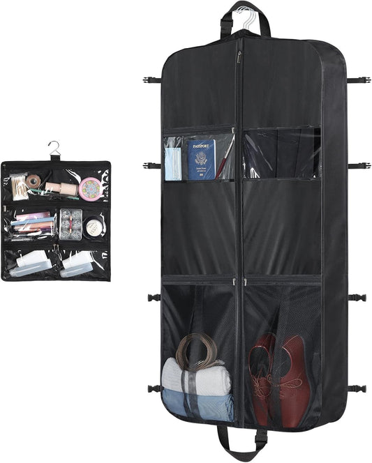 Zilink Heavy Duty Garment Bags for Travel with Accessory Pouch Carry on Suit Bags for Men Travel Convertible Hanging Suit Cover Bags for Women for Suit Shirts Coats Dresses, Black
